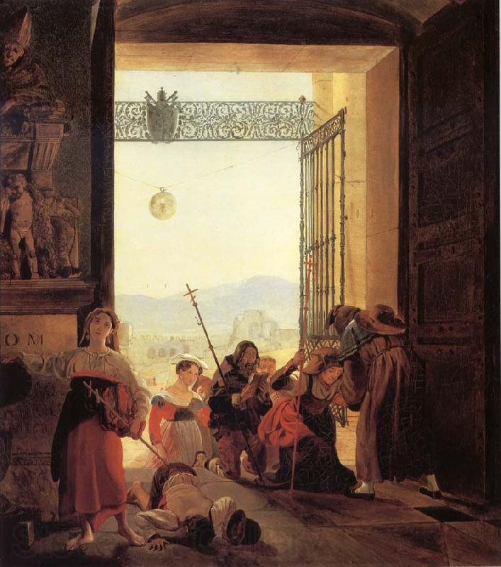 Karl Briullov Pilgrims in the Roorway of The Lateran Basilica Spain oil painting art
